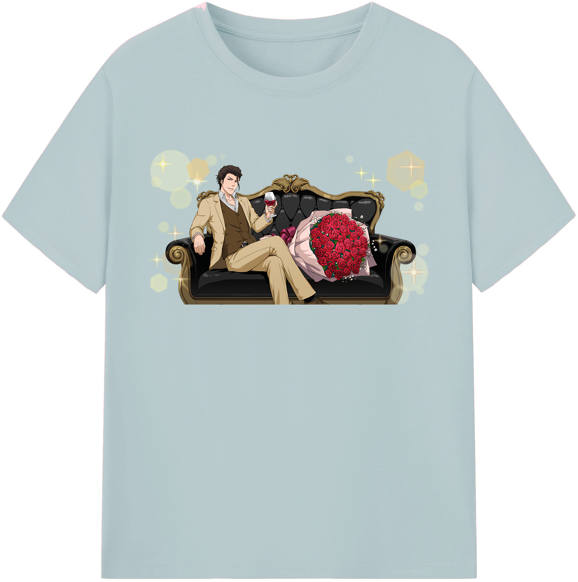 （画像用） ブリーチ 藍染 惣右介（あいぜん そうすけ） BLEACH Aizen Sousuke 綿100％半袖Tシャツ（フロントプリント）
